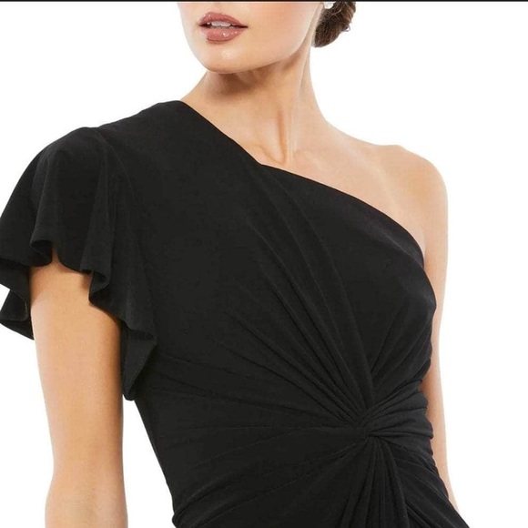 MAC DUGGAL NEW One Shoulder Ruffle Pleated Mini Midi Jersey Dress Size 4 NWT - Picture 5 of 14